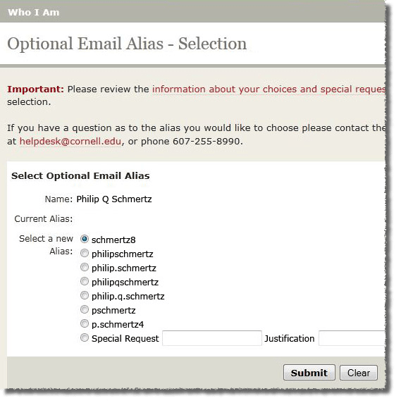 Standard Formats for Email Aliases ITCornell